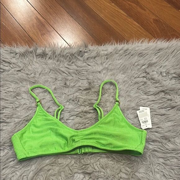 NWT aerie scoop bright green shimmer swimsuit top size medium - Picture 1 of 7